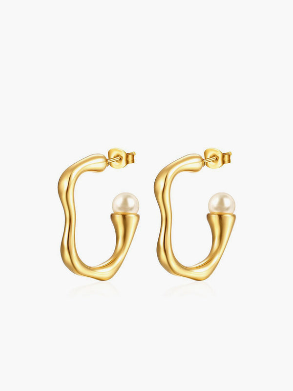 LOVEVVR Irregular Pearl Hoop Earrings