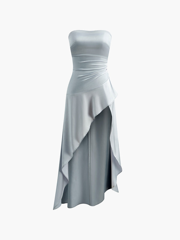 LOVEVVR Asymmetrical Ruffle Strapless Dress