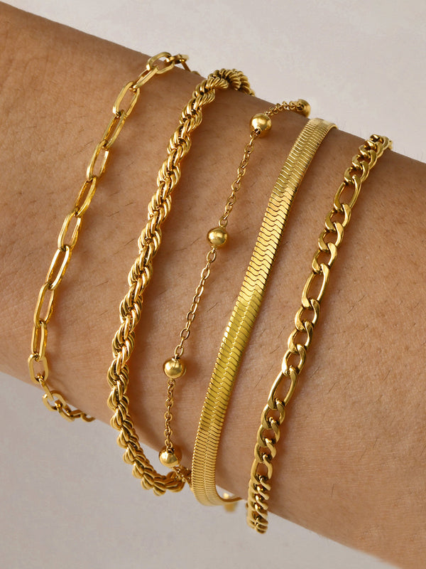 LOVEVVR 5pcs Geometric Golden Chain Bracelet