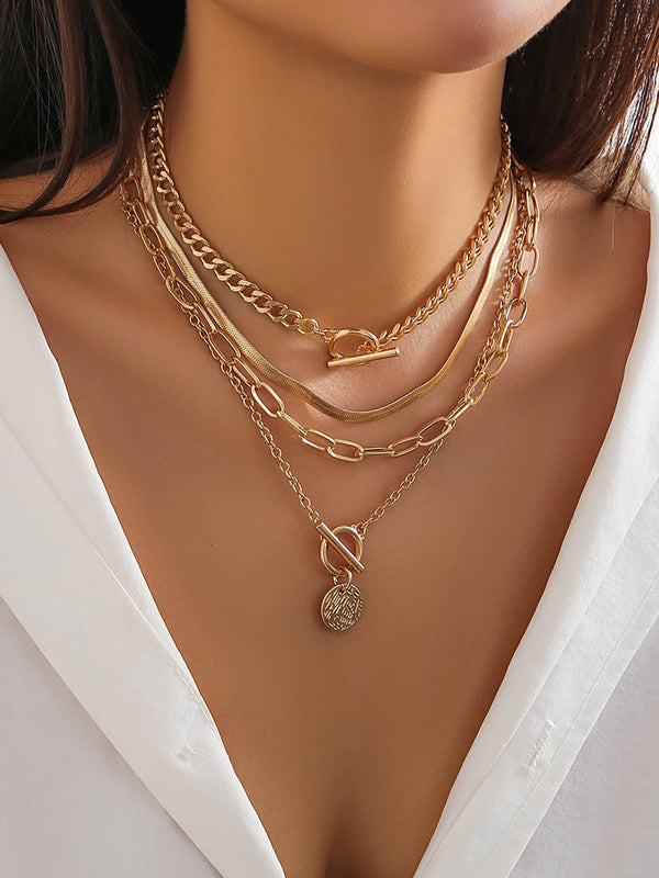 LOVEVVR 4pcs Chunky Stacking Pendant Necklace