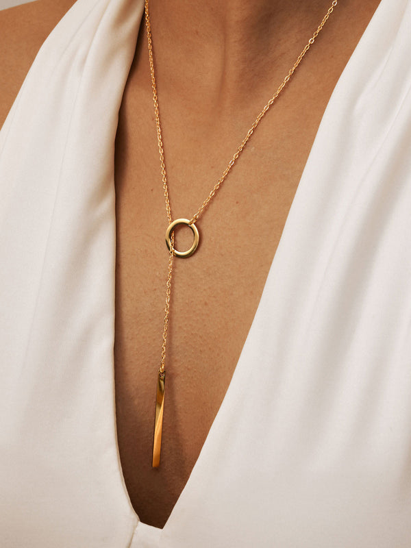 LOVEVVR Golden Lariat Bar Y Necklace