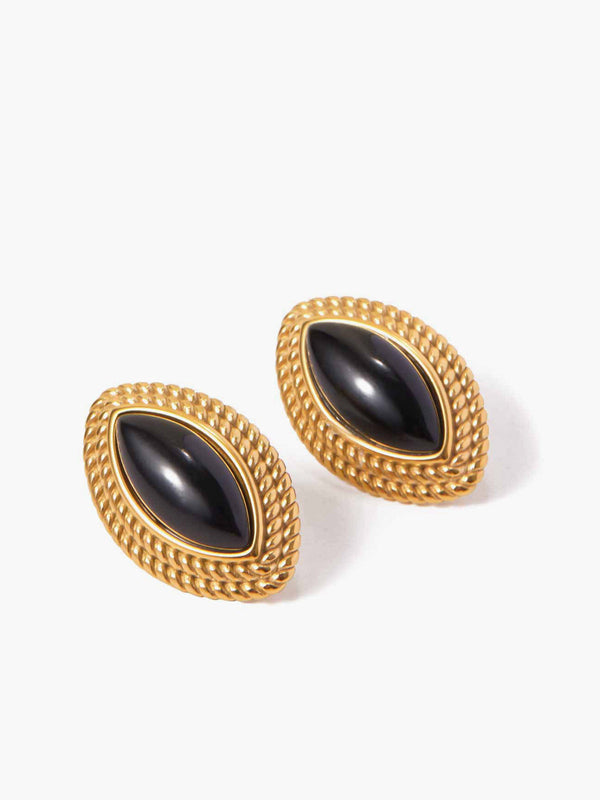 LOVEVVR Golden Disc Black Onyx Earrings