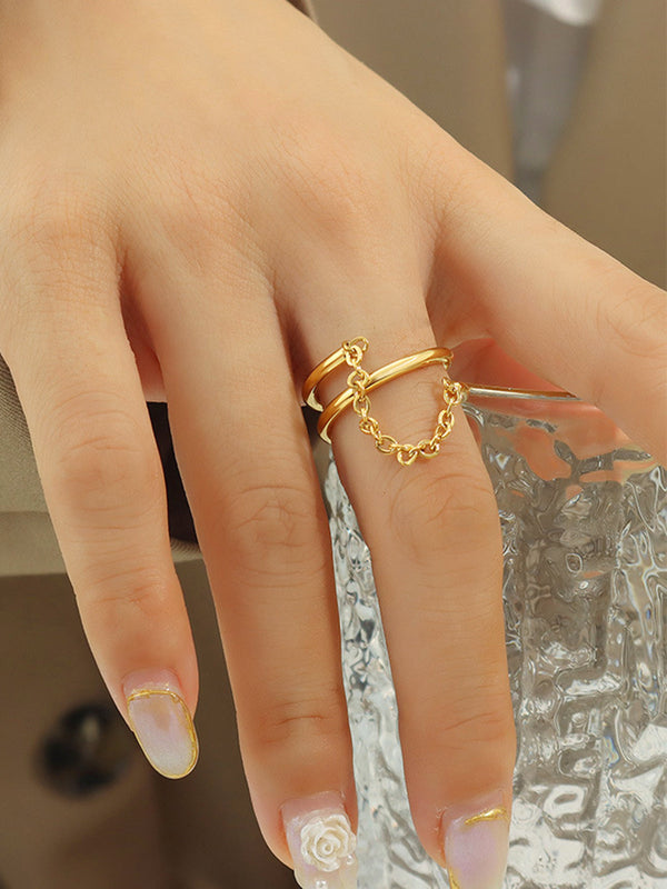 LOVEVVR Double Layered Chain Decor Ring