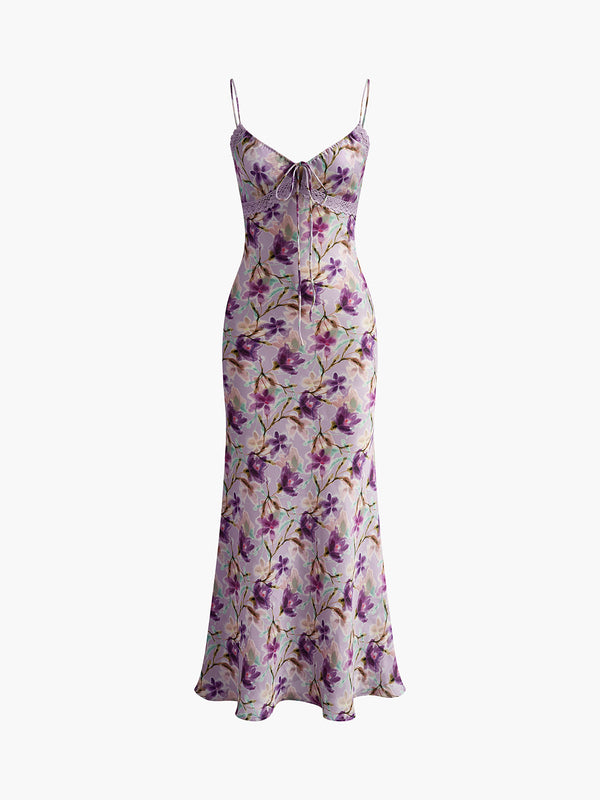 LOVEVVR Floral Printed Tie Front Cami Dress