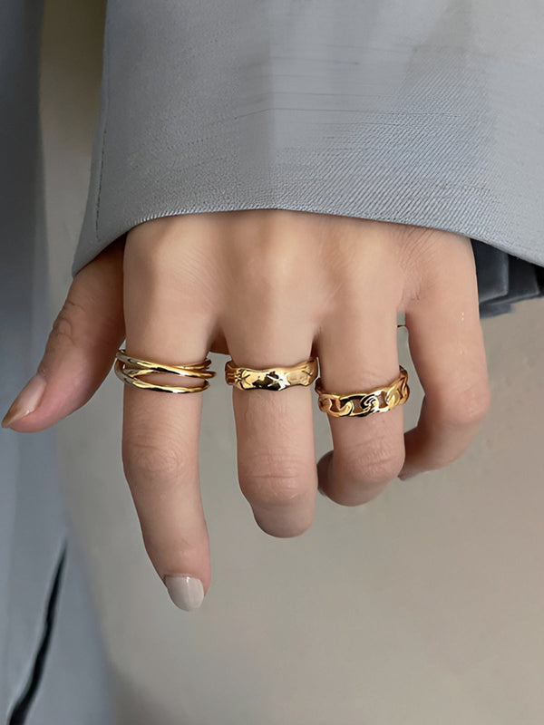 LOVEVVR 3pcs Golden Tunnel Twisted Hoop Ring