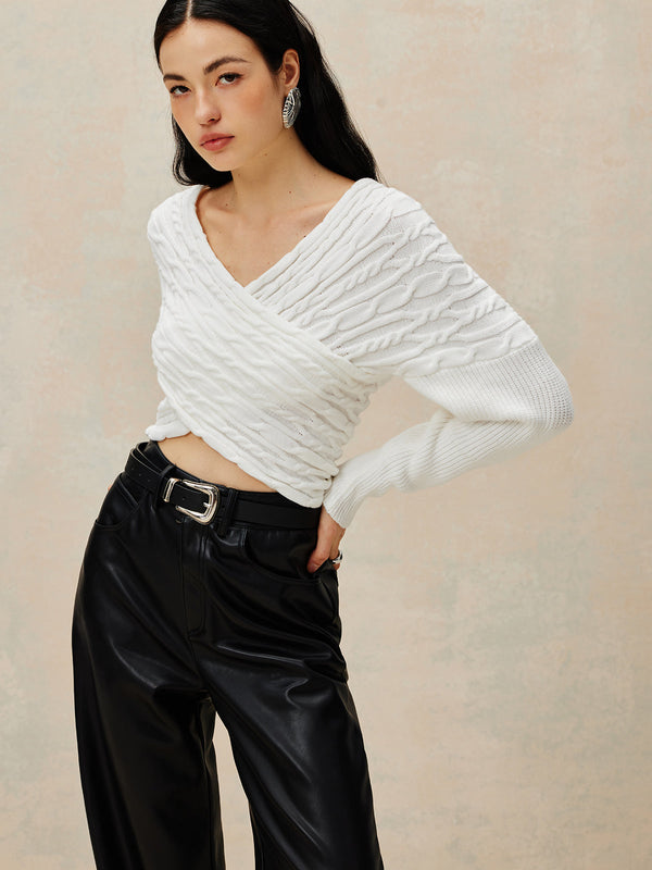 LOVEVVR Criss Cross Crop Knit Top