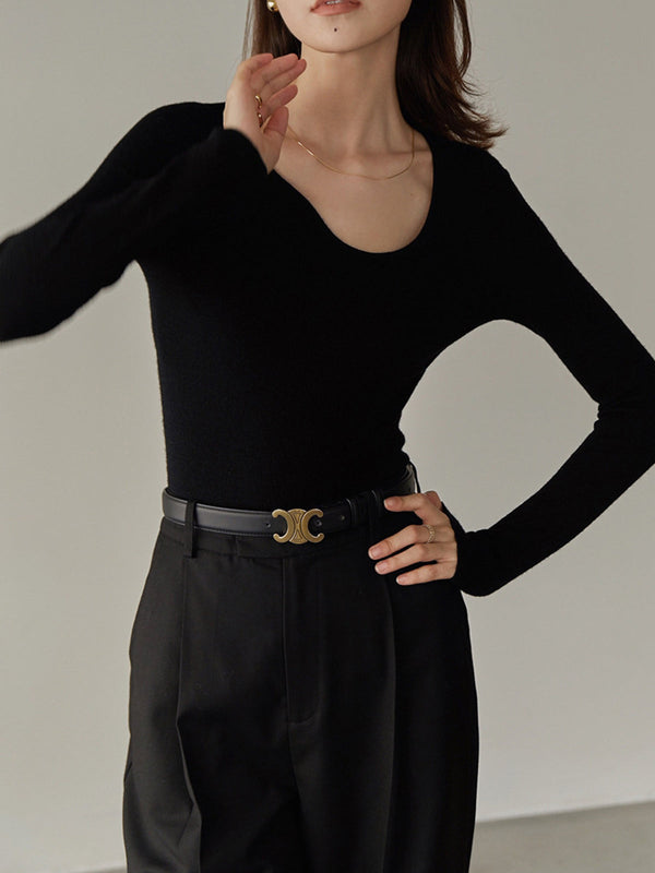 LOVEVVR Asymmetrical Collar Knit Top