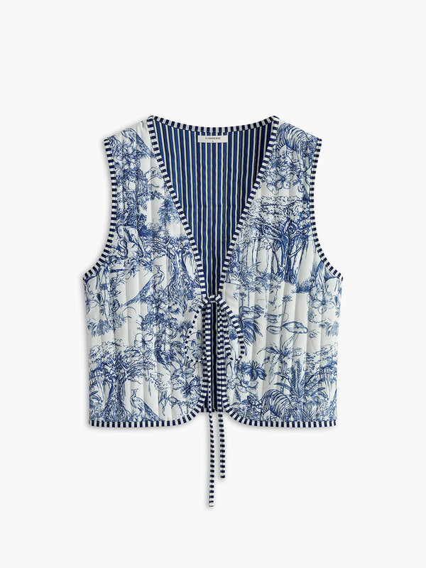 LOVEVVR Contrast Trim Printed Tie Vest