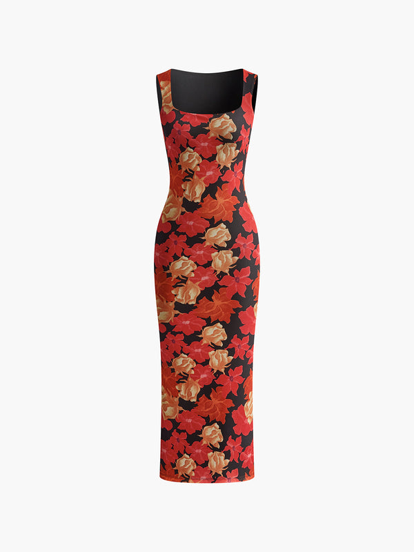 LOVEVVR Floral Printed Mesh Tank Dress