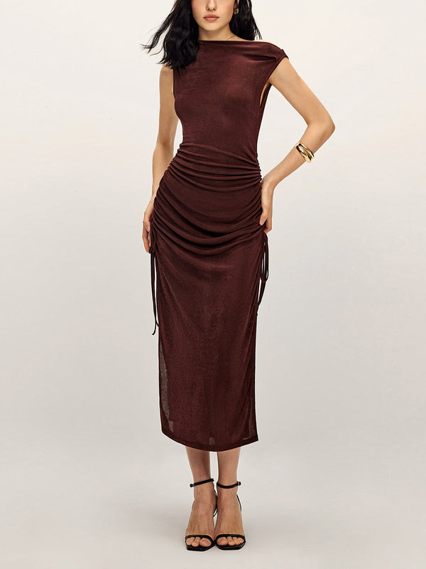 LOVEVVR Drawstring Split Tank Midi Dress