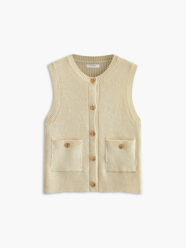 LOVEVVR Button Pockets Sweater Vest