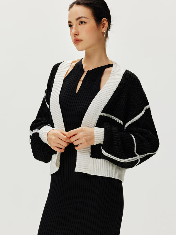 LOVEVVR Color Block Versatile Knit Cardigan