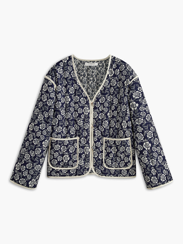 LOVEVVR Floral Printed Pockets Winter Coat