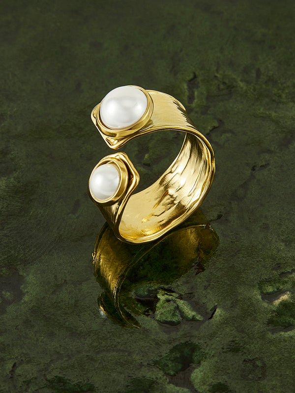 LOVEVVR Golden Tunnel Pearl Open Ring