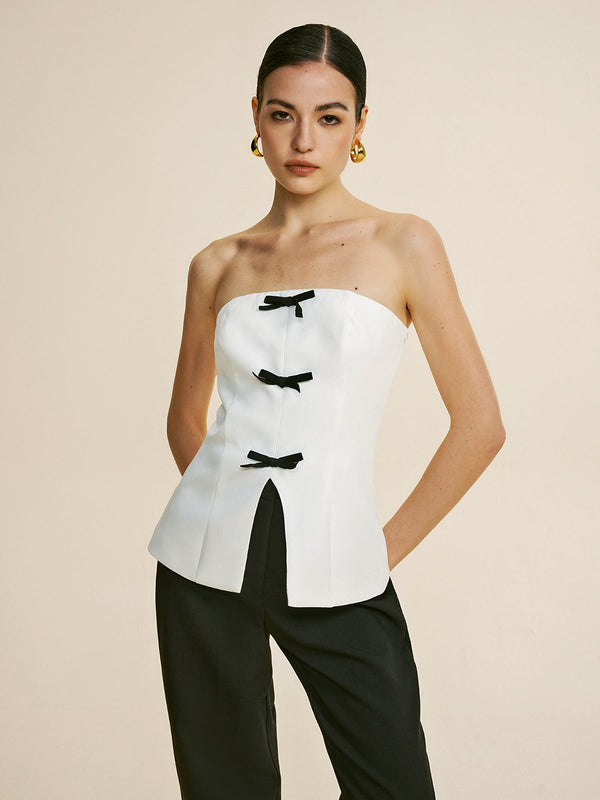 LOVEVVR Bow Decor Split Tube Top