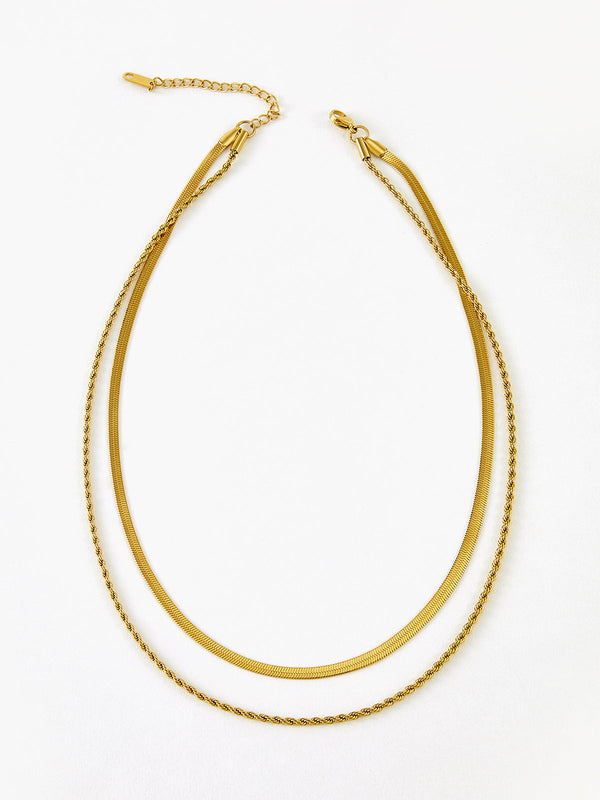 LOVEVVR Double-Layer Snake & Twist Chain Necklace