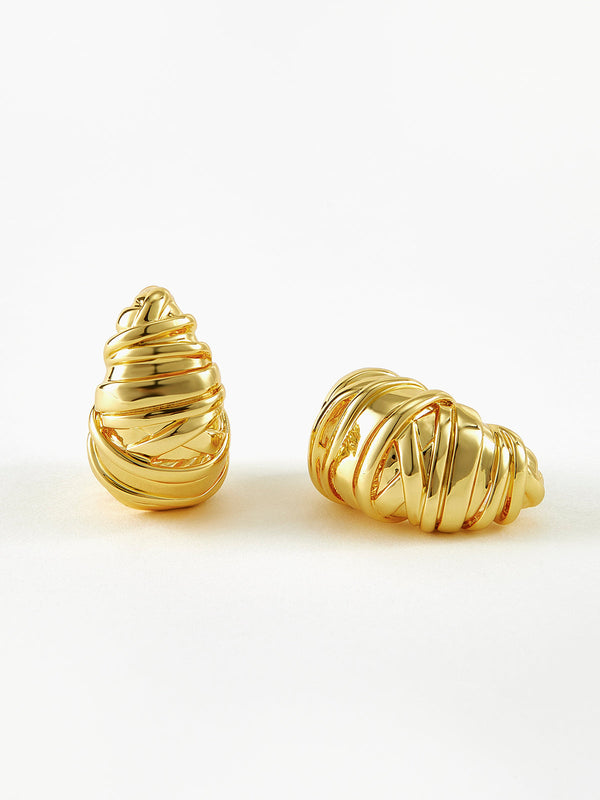 LOVEVVR Golden Croissant Twist Stud Earrings