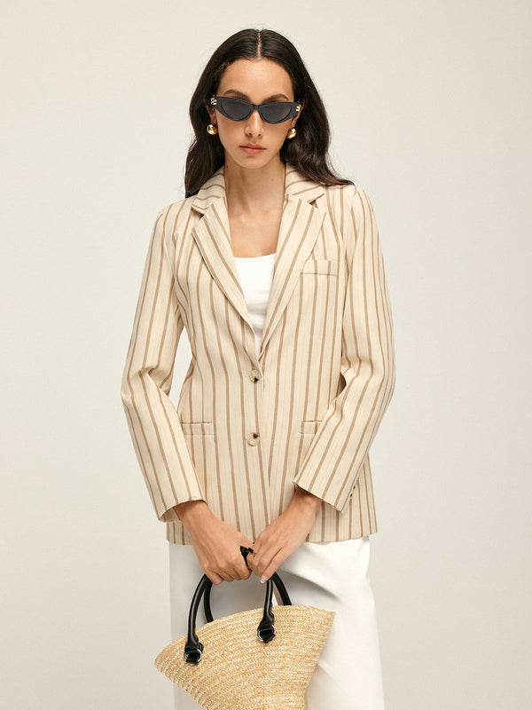 LOVEVVR Lapel Button Pinstripe Blazer