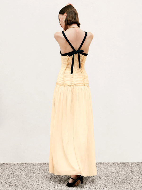 LOVEVVR Contrast Binding Pleated Long Dress