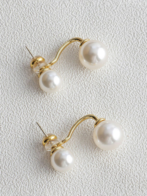 LOVEVVR Elegant Double Pearl Stud Earrings