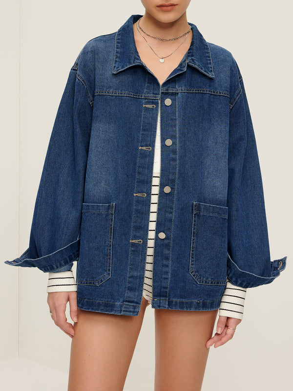 LOVEVVR Casual Breasted Lapel Denim Jacket