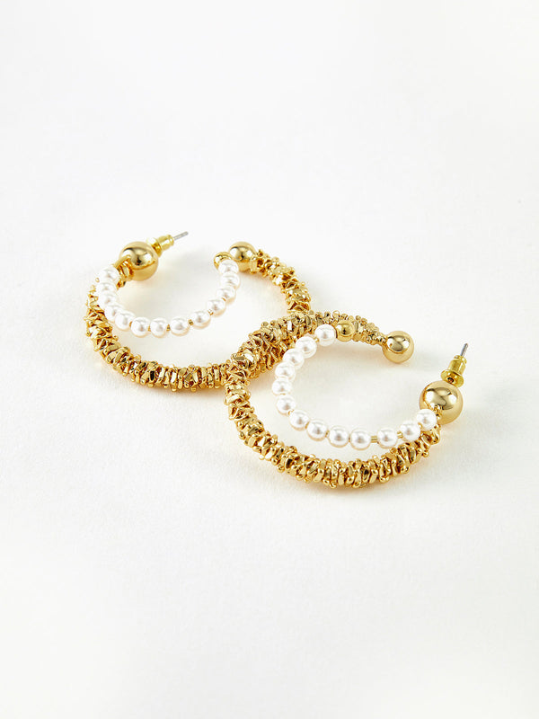 LOVEVVR Double Layer Pearl Hoop Earrings