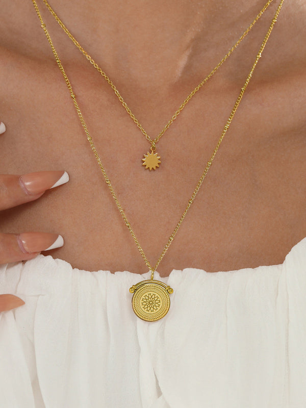 LOVEVVR Mandala Double Layer Pendant Necklace