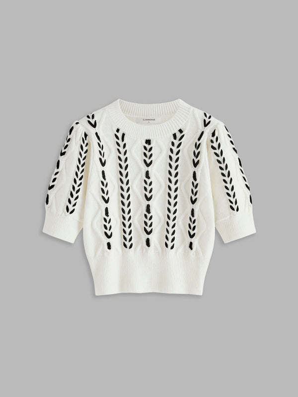 LOVEVVR Contrast Binding Corset Cable Knit Top