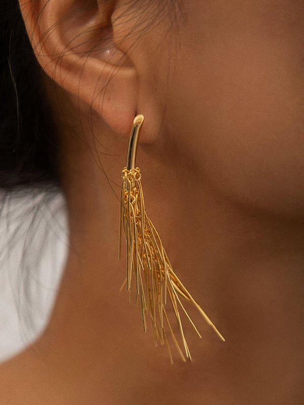 LOVEVVR Golden Tassel Stud Earrings