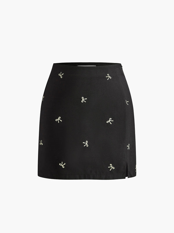 LOVEVVR Bow Detail Zipper A Line Skirt