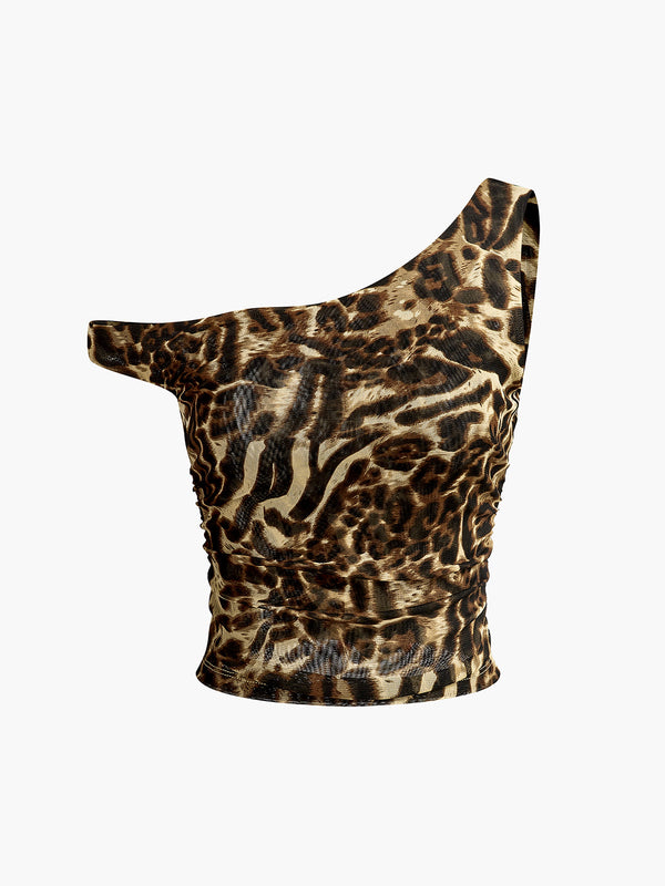 LOVEVVR Asymmetrical Neck Leopard Printed Blouse