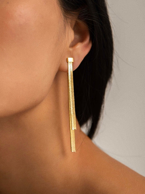 LOVEVVR Golden Snake Chain Tassel Earrings