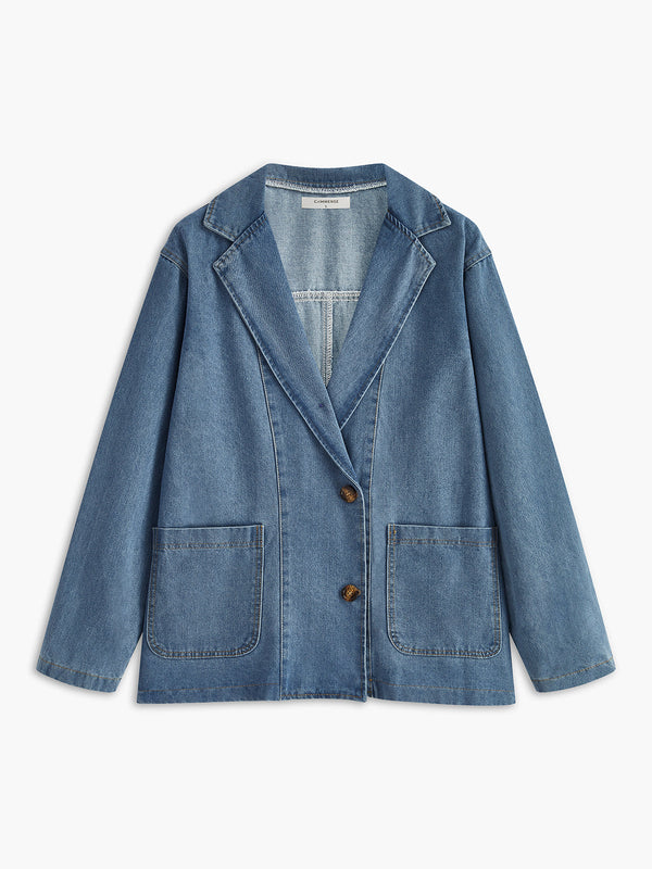 LOVEVVR Lapel Cargo Denim Jacket