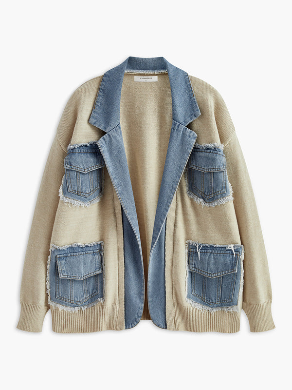 LOVEVVR Lapel Panel Draped Knit Outerwear