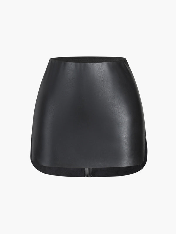 LOVEVVR Faux Leather Zippered Mini Skirt