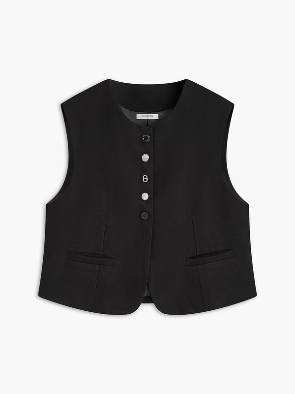 LOVEVVR Crew Neck Irregular-Button Vest