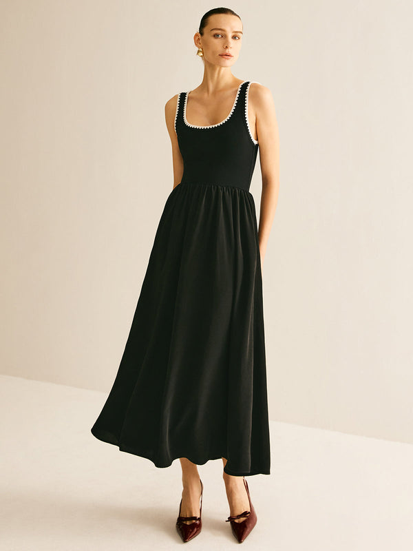 LOVEVVR Contrast Trim Panel Flowy Tank Dress