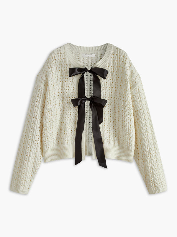 LOVEVVR Bow Round Neck Cardigan