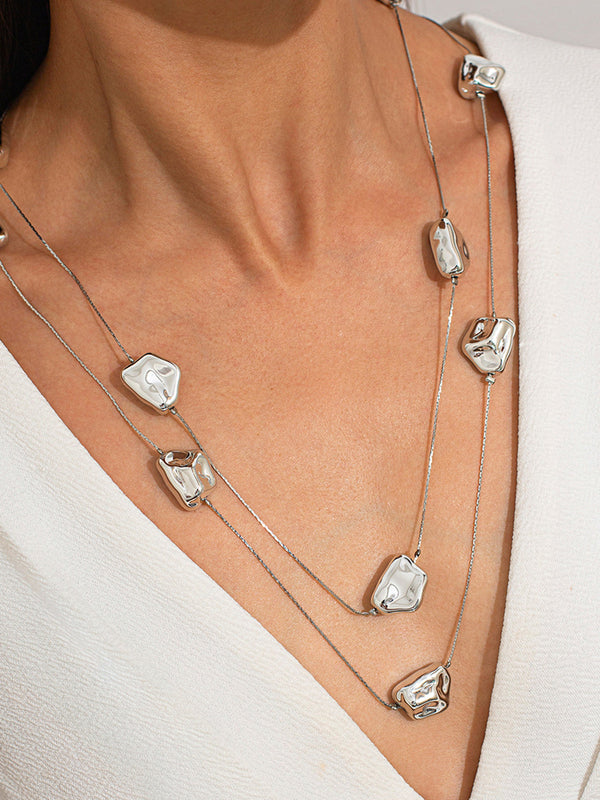 LOVEVVR Double-Layer Irregular Stones Necklace