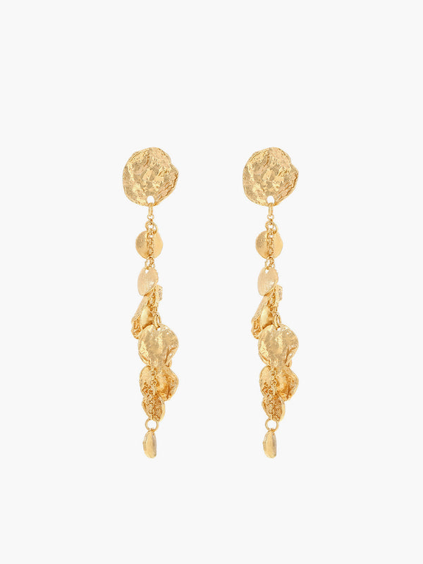 LOVEVVR Golden Disc Pendant Tassel Earrings