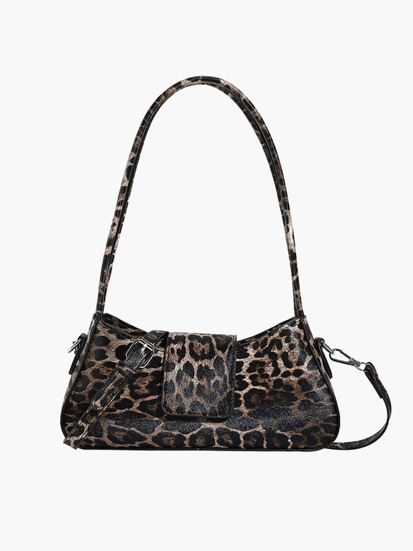 LOVEVVR Leopard Printed Buckle Flap Armpit Bag