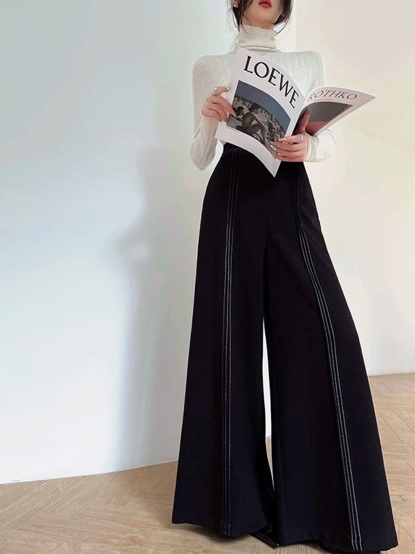 LOVEVVR Contrast Bars Wide-Leg Flare Pants