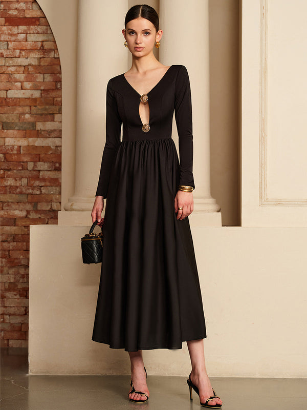 LOVEVVR Cutout Pleated Panel Dress