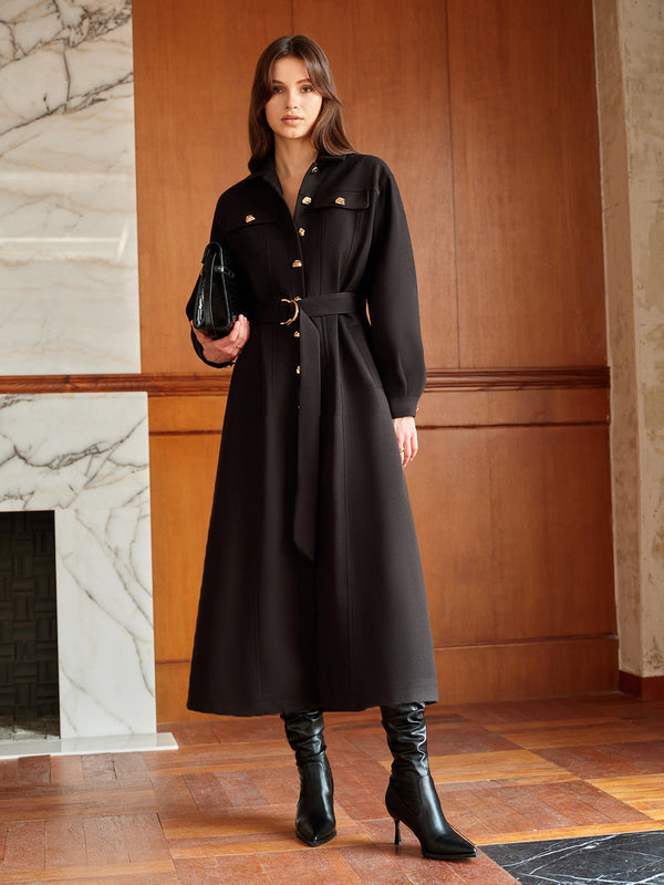 LOVEVVR Leisure Metal Detail Belted Coat