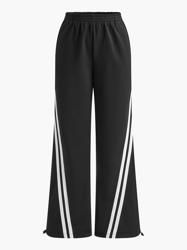 LOVEVVR Drawstring Side Contrast Striped Pants