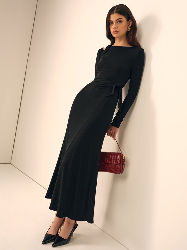 LOVEVVR Long Sleeve Knotted Slim Dress