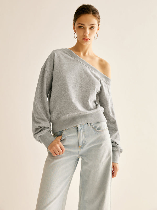 LOVEVVR Asymmetrical Cold Shoulder Sweatshirt