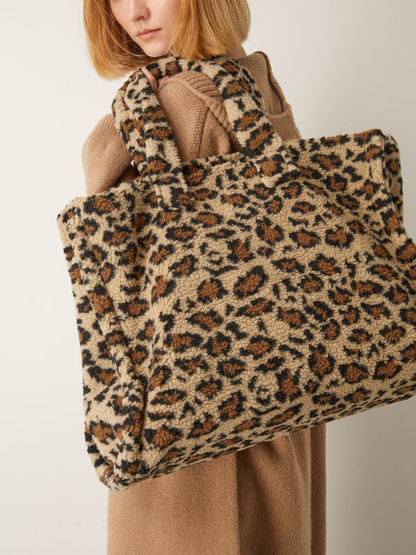 LOVEVVR Leopard Printed Fuzzy Shoulder Bag