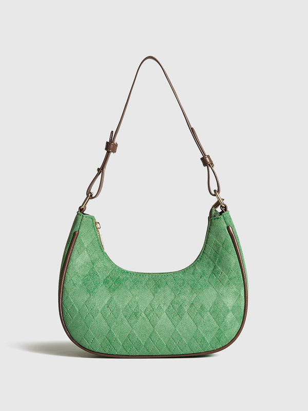 LOVEVVR Adjustable Strap Rhombic-Pattern Crescent Bag