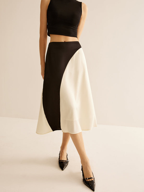 LOVEVVR Color Block Midi Skirt